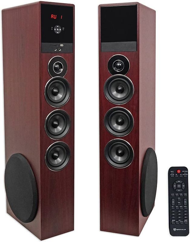 Photo 1 of Rockville TM150C Cherry Powered Home Theater Tower Speakers 10" Sub/Blueooth/USB
