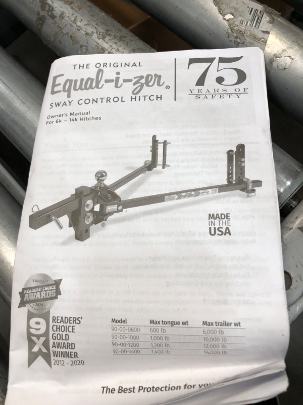 Photo 3 of ****INCOMPLETE*** Equal-i-zer 4-point Sway Control Hitch, 90-00-1000, 10,000 Lbs Trailer Weight Rating, 1,000 Lbs Tongue Weight Rating, Weight Distribution Kit Includes Standard Hitch Shank, Ball NOT Included BOX 1 OF 2 