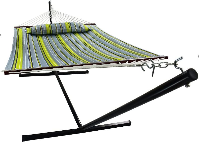 Photo 1 of 2 People Hammock with Spreader Bars & Stand Heavy Duty 450 Pound Capacity – (45” X 53” Bed, Green)
