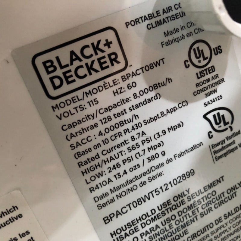 Photo 3 of **used**
Black & Decker /4,000 BTU (DOE) Portable Air Conditioner with Remote Control, White
