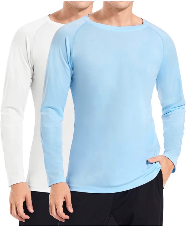 Photo 1 of Men's UPF 50+ Sun Protection Rash Guard Long Sleeve Quick Dry Lightweight Shirts Fishing Beach Hiking Shirts for Men 2 Pack