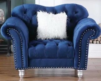 Photo 1 of **base of chair only**missing arms and legs**
Upholstered Chesterfield Chair blue velvet 
