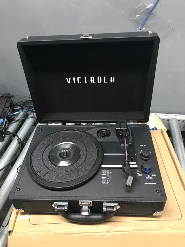 Photo 2 of Victrola Vintage 3-Speed Bluetooth Portable Suitcase Record Player with Built-in Speakers | Upgraded Turntable Audio Sound| Includes Extra Stylus | Black, Model Number: VSC-550BT-BK, 1SFA