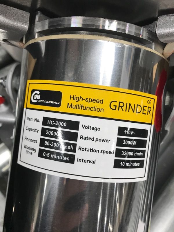 Photo 3 of ***SEE NOTE*** CGOLDENWALL Safety Upgraded Electric Grain Grinder Mill High-speed Dry Spice Herb Mill Fine Powder Machine with 2400W Commercial Motor Overload Protection CE 110V (700g Hand-held Type)
