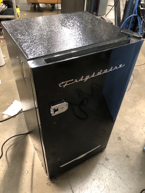 Photo 2 of **MISSING PARTS** FRIGIDAIRE EFR376-BLACK 3.1 Cu Ft Black Retro Bar Fridge with Side Bottle Opener BLACK Single Door Fridge