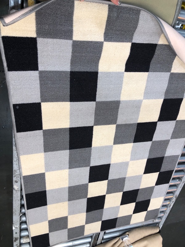 Photo 1 of 3'4"x5' Grey, Beige and Black Checkered Area Rug 