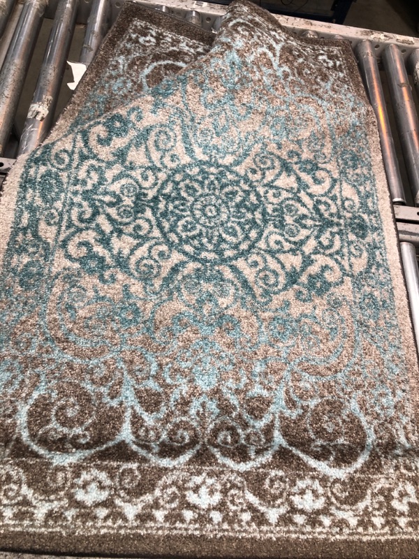 Photo 1 of 3'10"x2'6" Grey and Teal Area Rug 