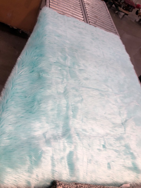 Photo 1 of 4'X6' Blue, Tall Faux Fur Shagged Area Rug blue 