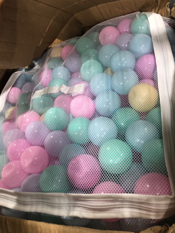 Photo 2 of Amazon Basics BPA Free Crush-Proof Plastic Ball Pit Balls with Storage Bag, Toddlers Kids 12+ Months, 6 Pastel Colors - Pack of 1000 6 Pastel Colors 1,000 Balls