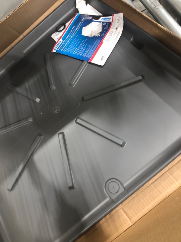 Photo 2 of Camco 20750 Washing Machine Drain Pan with PVC Fitting, 30-Inch x 32-Inch, Graphite - Protects Your Floors from Washing Machine Leaks - Easy to Use Standard Packaging Graphite 30" x 32"