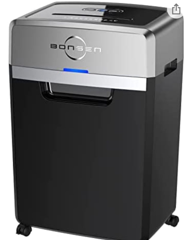 Photo 4 of (CRACKED TOP/FRAME; LOOSE 'REV' BUTTONBONSEN Heavy Duty Paper Shredder, 24-Sheet Cross-Cut Shredder, 40-Min Continuous Running Time, Commercial Grade Shredder for Office, 7.9-Gallon Big Basket, 58dB Super Quiet, P-4 High Security (S3105)