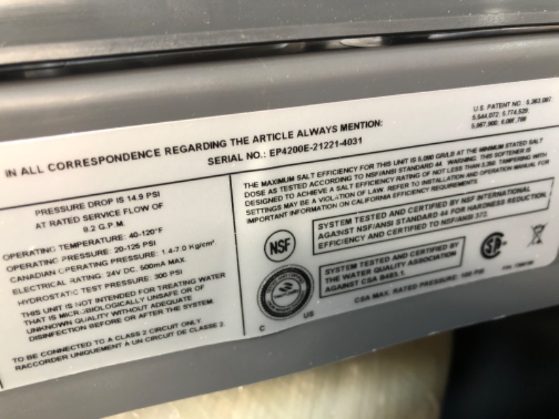 Photo 5 of (CRACKED LID; DENTED PLASTIC TUBE) EcoPure EP42 42,000 Grain Water Softener | NSF Certified | Salt & Water Saving Autosense Technology for Whole House Soft Water Regeneration
