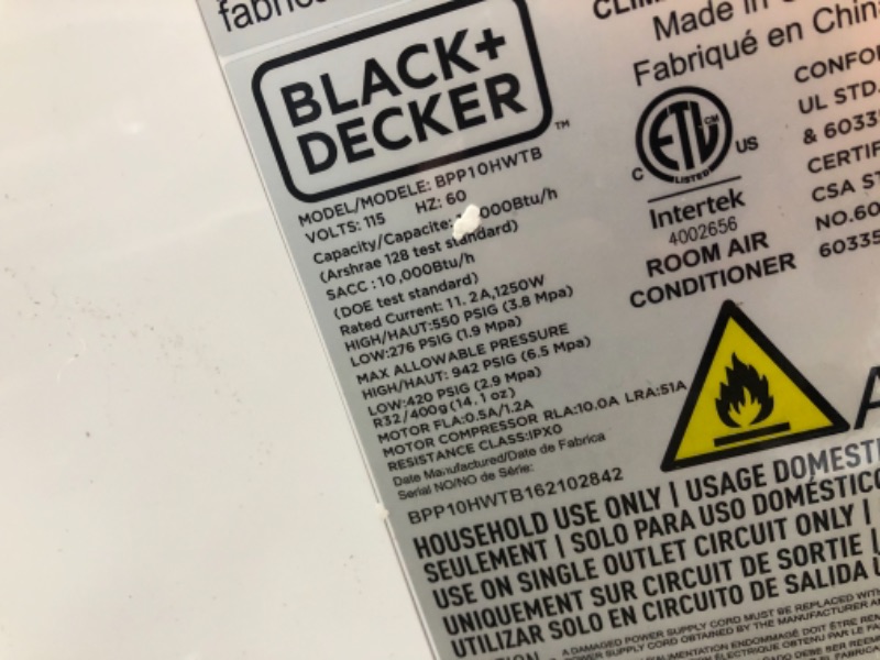 Photo 5 of *MISSING REMOTE*
Black & Decker 10,000 Btu Sacc or 14,000 Btu Ashrae 128 Portable Air Conditioner
