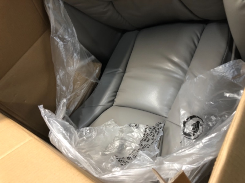 Photo 2 of **OPENED**
JC HOME Drammen Massaging Leather Recliner and Ottoman with Leather-Wrapped Base, Light Grey
