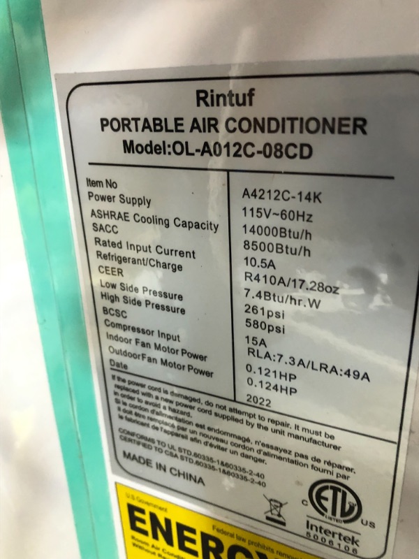 Photo 5 of **MISSING REMOTE**
Portable Air Conditioner - Rintuf 2022 12000 BTU Portable AC, Cools Rooms up to 550 Sq.ft, Also as Dehumidifier & Fan & Smart Timer, with Handy Remote, Washable Filter, Universal Wheels, Window Kit
