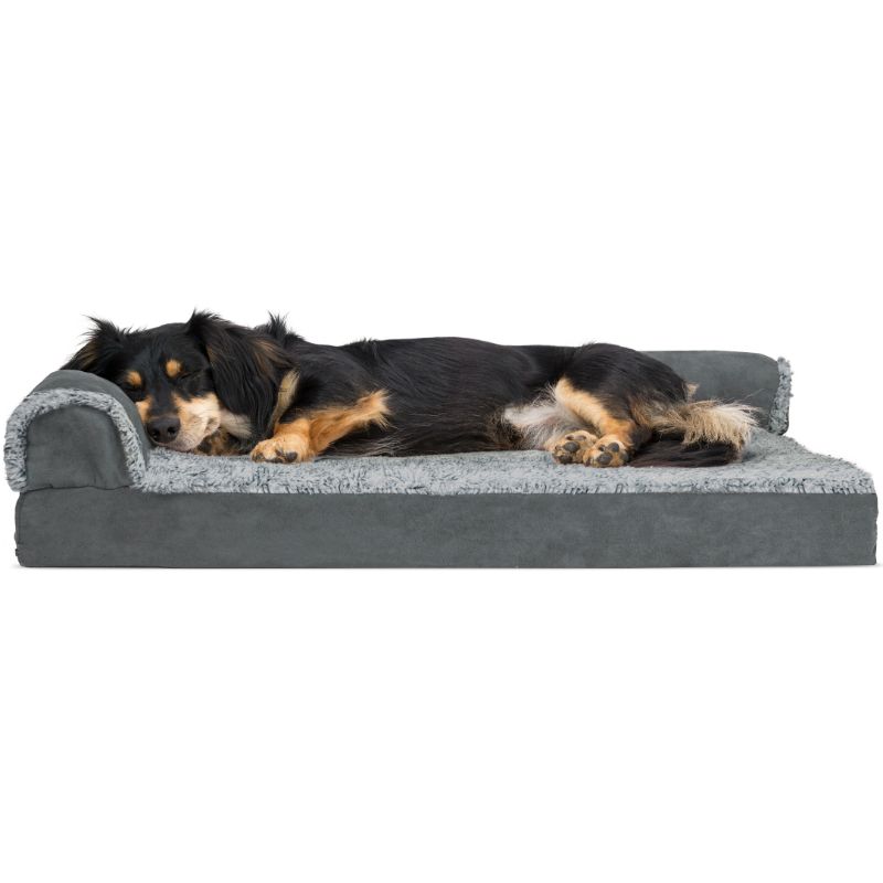 Photo 1 of **opened**
FurHaven Two-Tone Faux Fur & Suede Deluxe Chaise Lounge Orthopedic Sofa Dog Bed, 30 L X 20 W, Stone Gray, Medium
