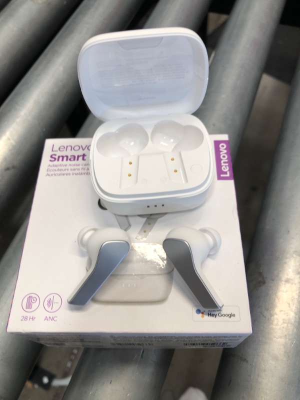 Photo 2 of Lenovo Smart True Wireless Earbuds - Smart Switch Fast Pair - Active Noise Cancelling Earphones with Wireless Charging Case - 28 Hrs Playtime Headphones - 6 Built-in Mics - Bluetooth - White
