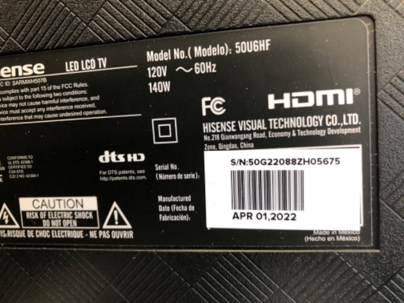 Photo 1 of Hisense 50-inch Class ULED U6 Series Quantum Dot QLED 4K UHD Smart Fire TV (50U6HF, 2022 Model)
