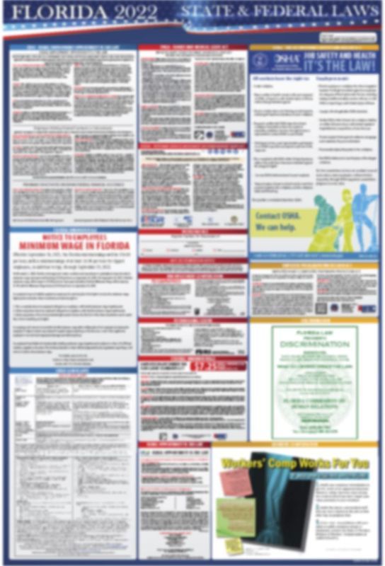 Photo 1 of 2022 FLORIDA STATE AND FEDERAL LABOR LAWS POSTER - OSHA WORKPLACE COMPLIANT 24" X 36" - ALL IN ONE REQUIRED POSTING - LAMINATED (POSTER ONLY)