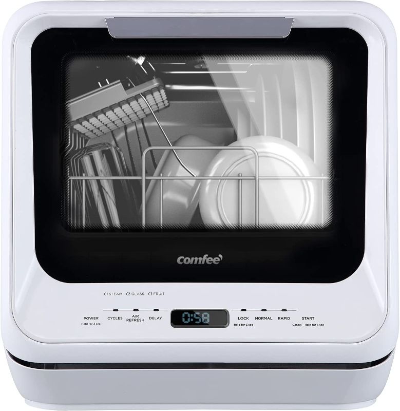 Photo 1 of COMFEE' Countertop Dishwasher, Portable Dishwasher with 5L Built-in Water Tank, No Hookup Needed, 6 Programs, 360° Dual Spray, 192? Steam& Air-Dry Function, Mini Dishwasher for Apartments& RVs, White
