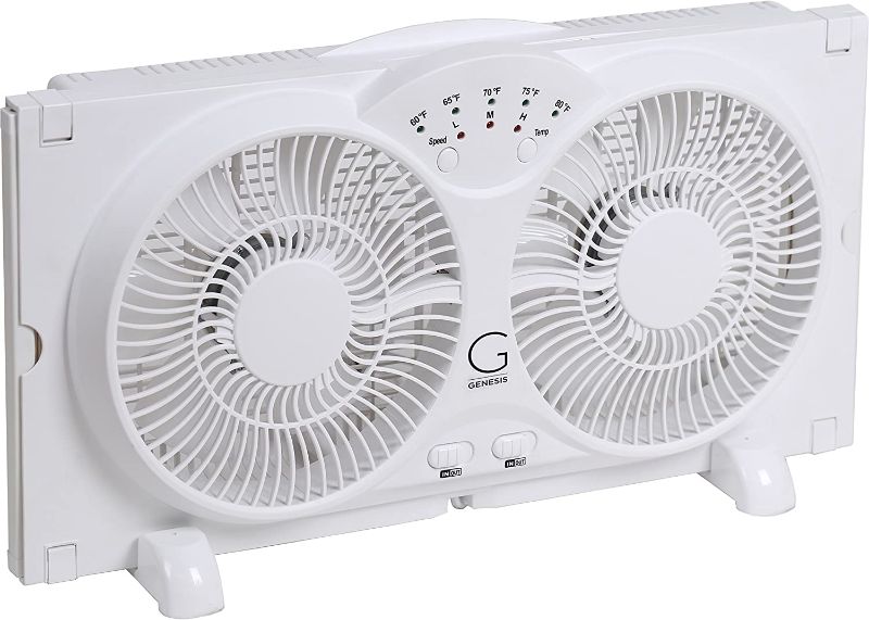 Photo 1 of **BROKEN BLADE**PARTS ONLY**
Genesis Twin Fan High Velocity Reversible AirFlow Fan, LED Indicator Lights Adjustable Thermostat & Max Cool Technology, ETL Certified, White (A1WINDOWFAN)
