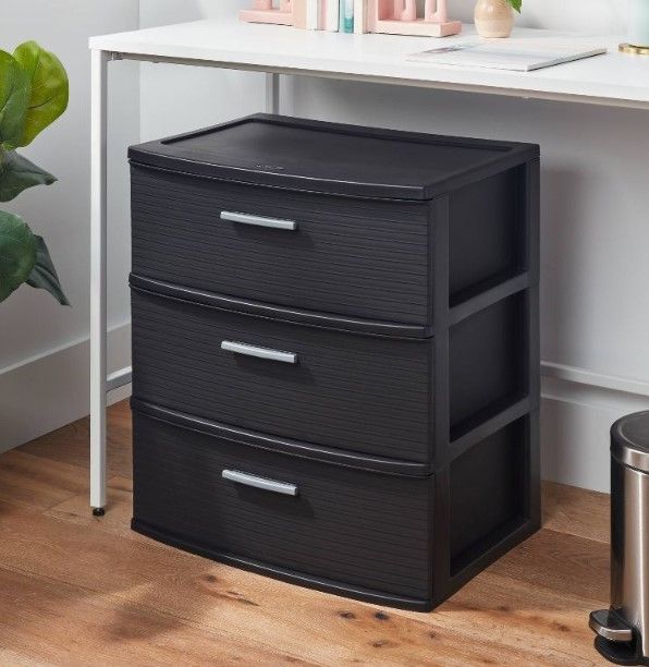 Photo 1 of 3 Drawer Wide Tower Black - Brightroom