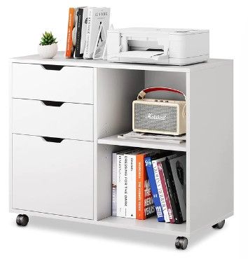 Photo 1 of 3 Drawer Wood File Cabinet/Printer Stand with Open Shelves | DEVAISE
