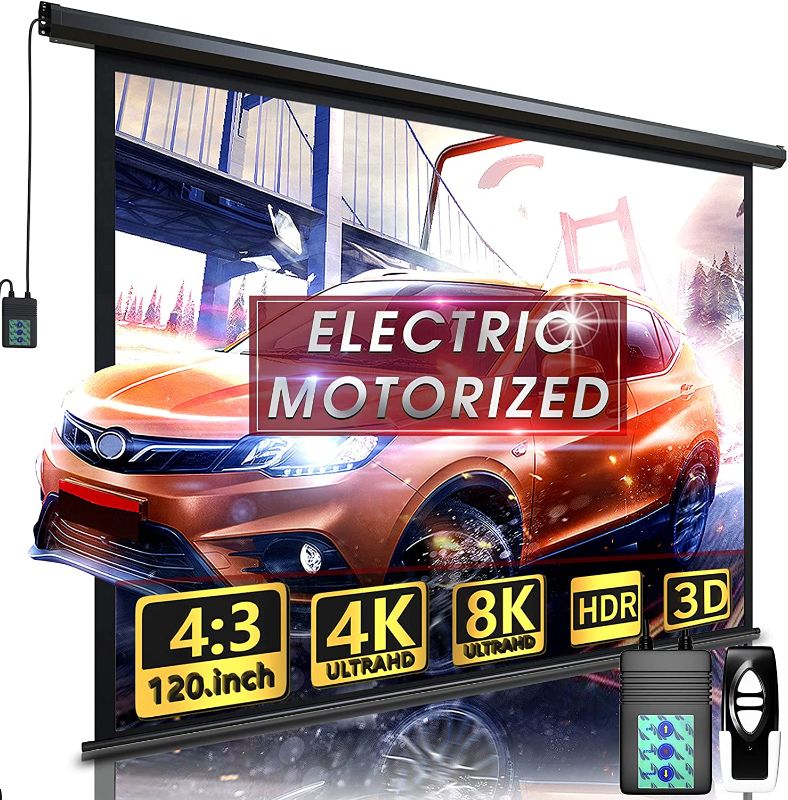 Photo 1 of **Dented**Aoxun 120" Motorized Projector Screen - Indoor and Outdoor Movies Screen 120 inch Electric 4:3 Projector Screen W/Remote Control
