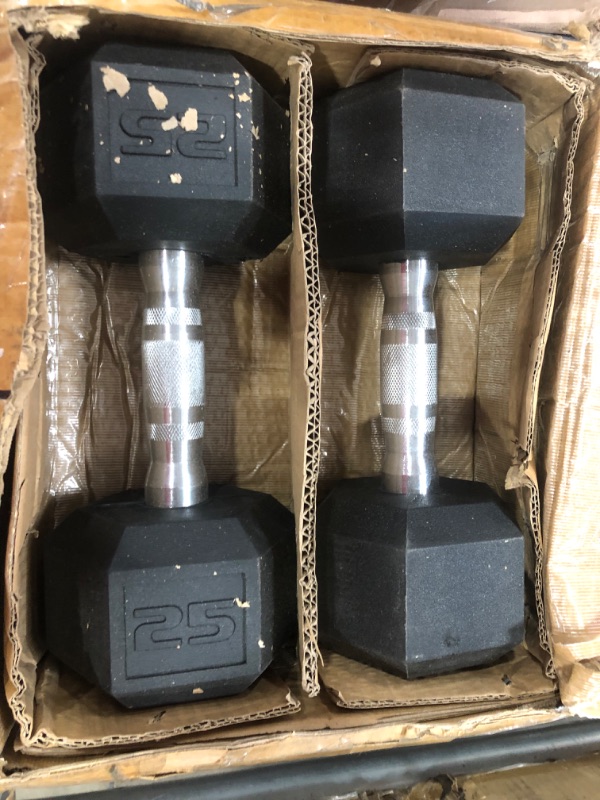 Photo 3 of (COSMETIC DAMAGES) CAP 50lb Coated Hex Dumbbells, 25x2, Part of 150lb Set
