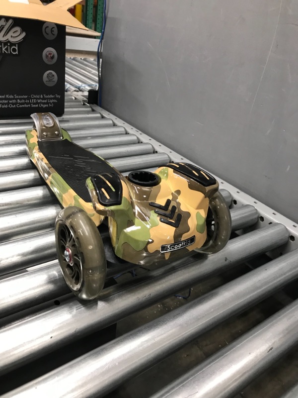 Photo 2 of 3 Wheeled Scooter for Kids - Stand & Cruise Child/Toddlers Toy Folding Kick Scooters w/Adjustable Height, Anti-Slip Deck, Flashing Wheel Lights, for Boys/Girls 2-12 Year Old - Hurtle HURFS56 Camouflage