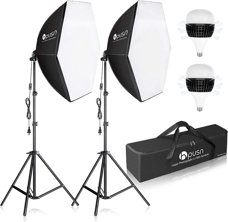 Photo 1 of Softbox Photography Lighting Kit 30"X30" Professional Continuous Lighting System Photo Studio Equipment with 2pcs E27 Socket 5400K Bulbs for Portraits Advertising Shooting YouTube Video