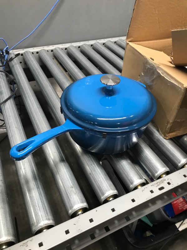 Photo 2 of AmazonCommercial Enameled Cast Iron Covered Saucier, 3.7-Quart, Blue Blue 3.7 Quart Saucier