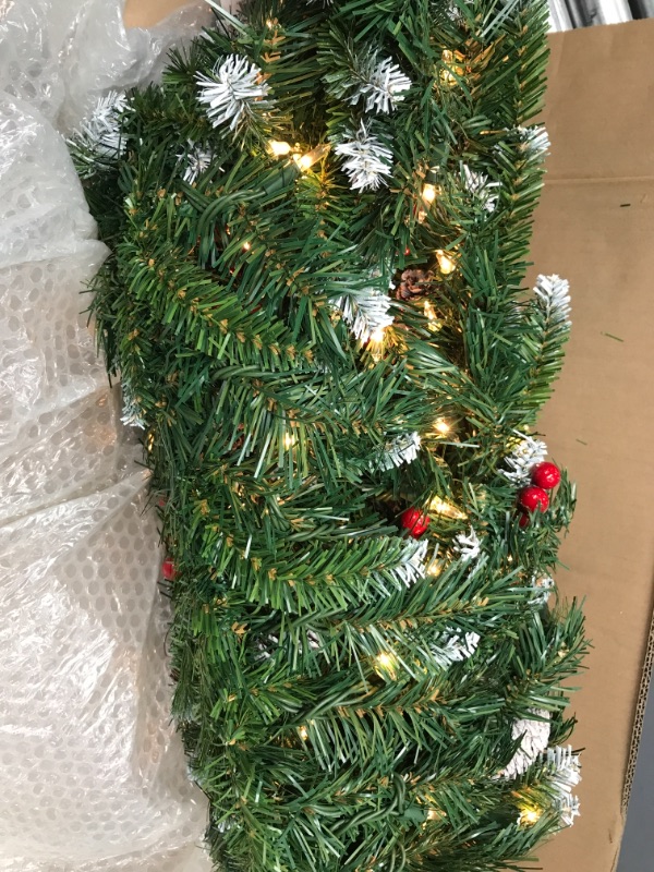 Photo 3 of *Tested* National Tree Company Pre-Lit Artificial Christmas Garland, Green, Frosted Berry, White Lights, Decorated with Pine Cones, Berry Clusters, Plug In, Christmas Collection, 9 Feet