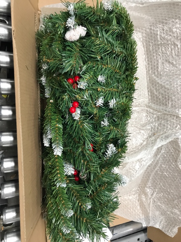 Photo 2 of *Tested* National Tree Company Pre-Lit Artificial Christmas Garland, Green, Frosted Berry, White Lights, Decorated with Pine Cones, Berry Clusters, Plug In, Christmas Collection, 9 Feet