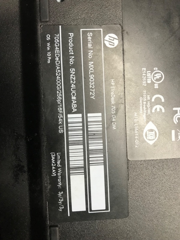 Photo 4 of HP 2019 EliteDesk 705 G4 Lightweight Mini Desktop Computer: AMD Quad-Core Ryzen 5 Pro 2400GE up to 3.8GHz/ 8GB DDR4 RAM/ 256GB PCIe SSD/ 802.11ac WiFi/Bluetooth 5.0/ Type-C/Windows 10 Professional