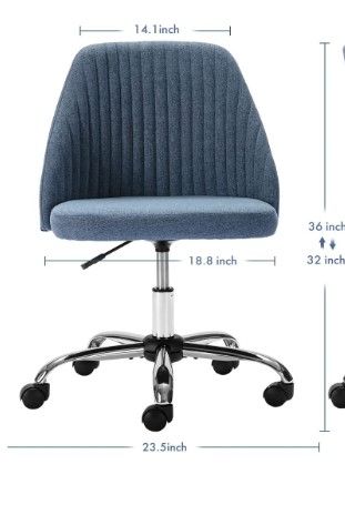 Photo 1 of Home Office Chair, Mid-Back Armless Twill Fabric Adjustable Swivel Task Chair for Small Space, Living Room, Make-up, Studying Blue