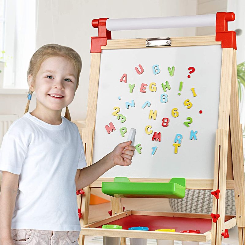 Photo 1 of (PARTS ONLY: MISSING MANUAL) Joyooss Kids Wooden Easel with Extra Letters and Numbers Magnets, Adjustable Double Sided Drawing Board Whiteboard & Chalkboard Dry Easel Board, Children Art Easel for Boys Girls Painting Drawing
