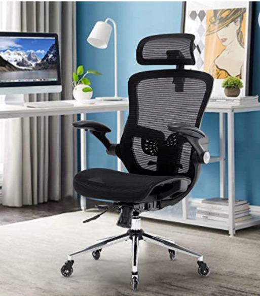 Photo 1 of 2022 Home Office Desk Chairs with Rubber Casters & 5-Year Warranty, Ergonomic Office Chair with 90°-135° Adjustable Backrest, Computer Desk Chair with 2D Adjustable Headrest and Textilene Mesh, Black