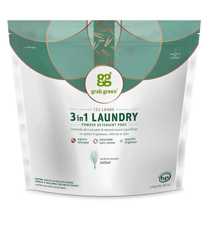 Photo 1 of 2 PACK -Grab Green 3-in-1 Laundry Detergent Pods, 132 Count, Vetiver Scent, Plant and Mineral Based, Superior Cleaning Power, Stain Remover, Brightens Clothes