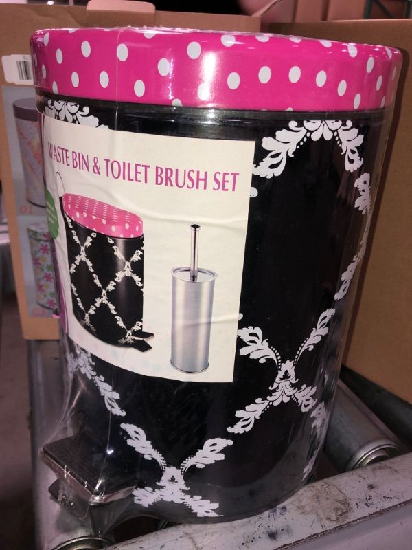 Photo 2 of **HAS DENT**
PINK 10" Trash Can- Small Matte/Shinny -with bush 
