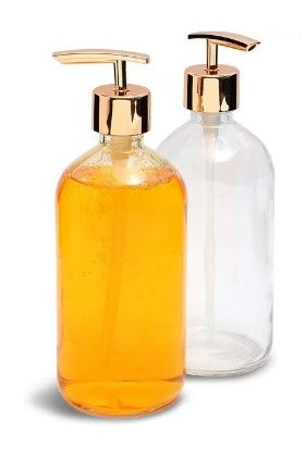 Photo 1 of 2 Pack Clear Glass Hand Soap Dispenser Bottle for Bathroom, 16 oz/500ml Liquid Dish Soap Container with Rose Gold Pump for Kitchen
