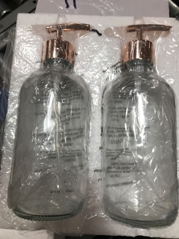 Photo 2 of 2 Pack Clear Glass Hand Soap Dispenser Bottle for Bathroom, 16 oz/500ml Liquid Dish Soap Container with Rose Gold Pump for Kitchen
