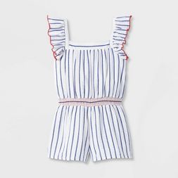 Photo 1 of Girls' Flutter Sleeve Smocked Waist Americana Romper - Cat & Jack™
SIZE MEDIUM 
