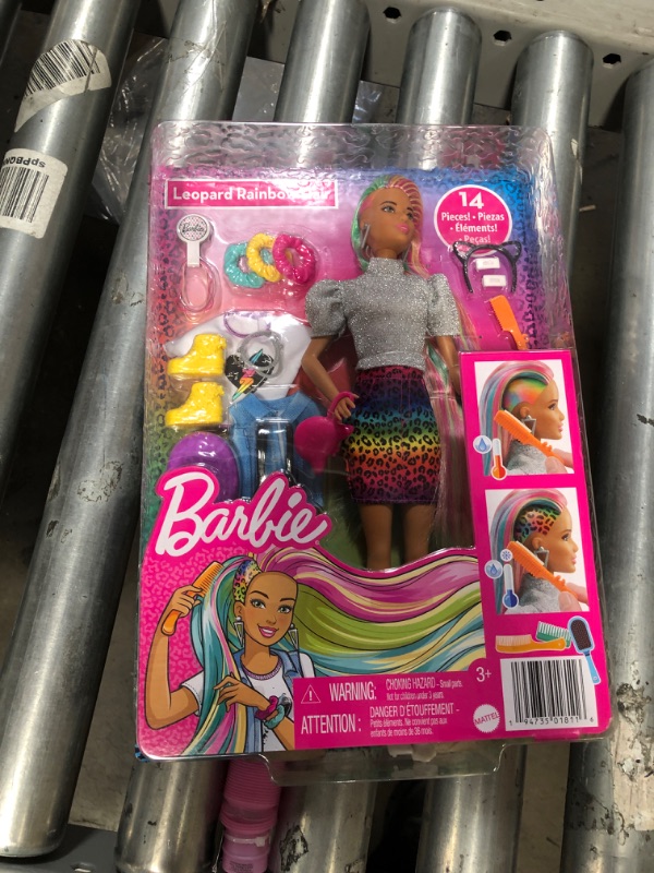 Photo 2 of Barbie Leopard Rainbow Hair Doll - Silver Top

