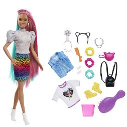 Photo 1 of Barbie Leopard Rainbow Hair Doll - Silver Top

