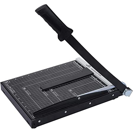 Photo 1 of ISDIR Paper Cutter Guillotine, 15 Inch Paper Cutting Board, 12 Sheets Capacity, Heavy Duty Metal Base, Dual Paper Guide Bars, Professional Paper Cutter and Trimmer for Home, Office (15'' Bright black)
