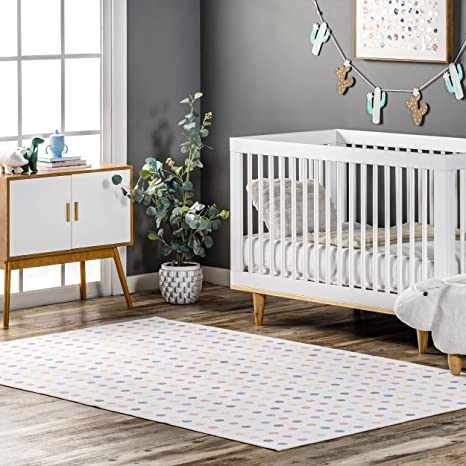 Photo 1 of (DIRTY) nuLOOM Larissa Machine Washable Kids Polka Dot Area Rug, 5' x 8', Ivory
