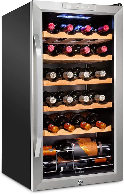 Photo 1 of GLASS DOOR CRACKED FROM INSIDE*
Ivation 24 Bottle Compressor Wine Cooler Refrigerator w/Lock | Large Freestanding Wine Cellar For Red, White, Champagne or Sparkling Wine | 41f-64f Digital Temperature Control Fridge Stainless Steel
