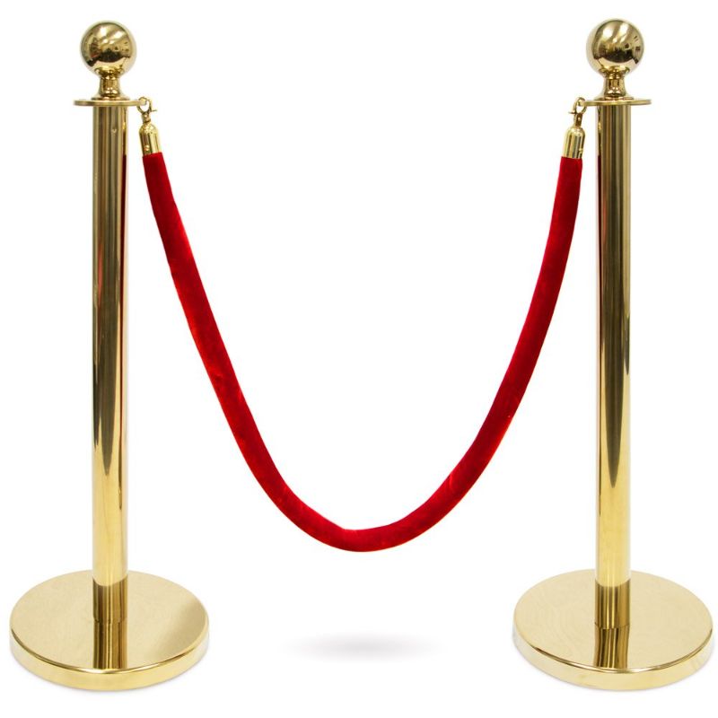 Photo 1 of 3-Foot Polished Ball Top Stanchions with 4.5-Foot Red Velvet Rope by Pudgy Pedro's Party Supplies (Gold)
