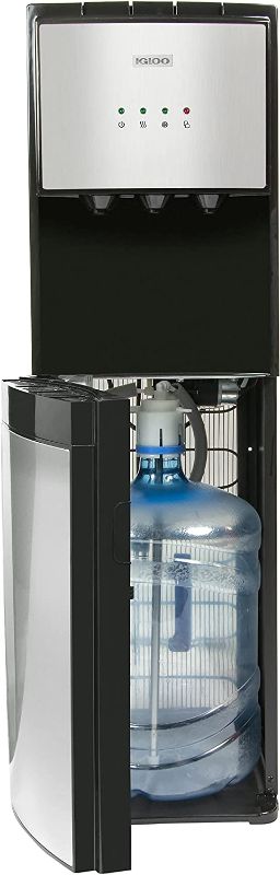 Photo 1 of * USED* TESTED POWERS ON*
Igloo IWCBL353CRHBKS Stainless Steel Hot, Cold & Room Water Cooler Dispenser, Holds 3 & 5 Gallon Bottles, 3 Temperature Spouts, No Lift Bottom Loading, Child Safety Lock, Black/Stainless

